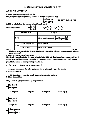 Đề cương ôn tập Đại số Lớp 10 - Chương 3 Phương trình và hệ phương trình - Bài 4 Hệ phương trình bậc nhất nhiều ẩn